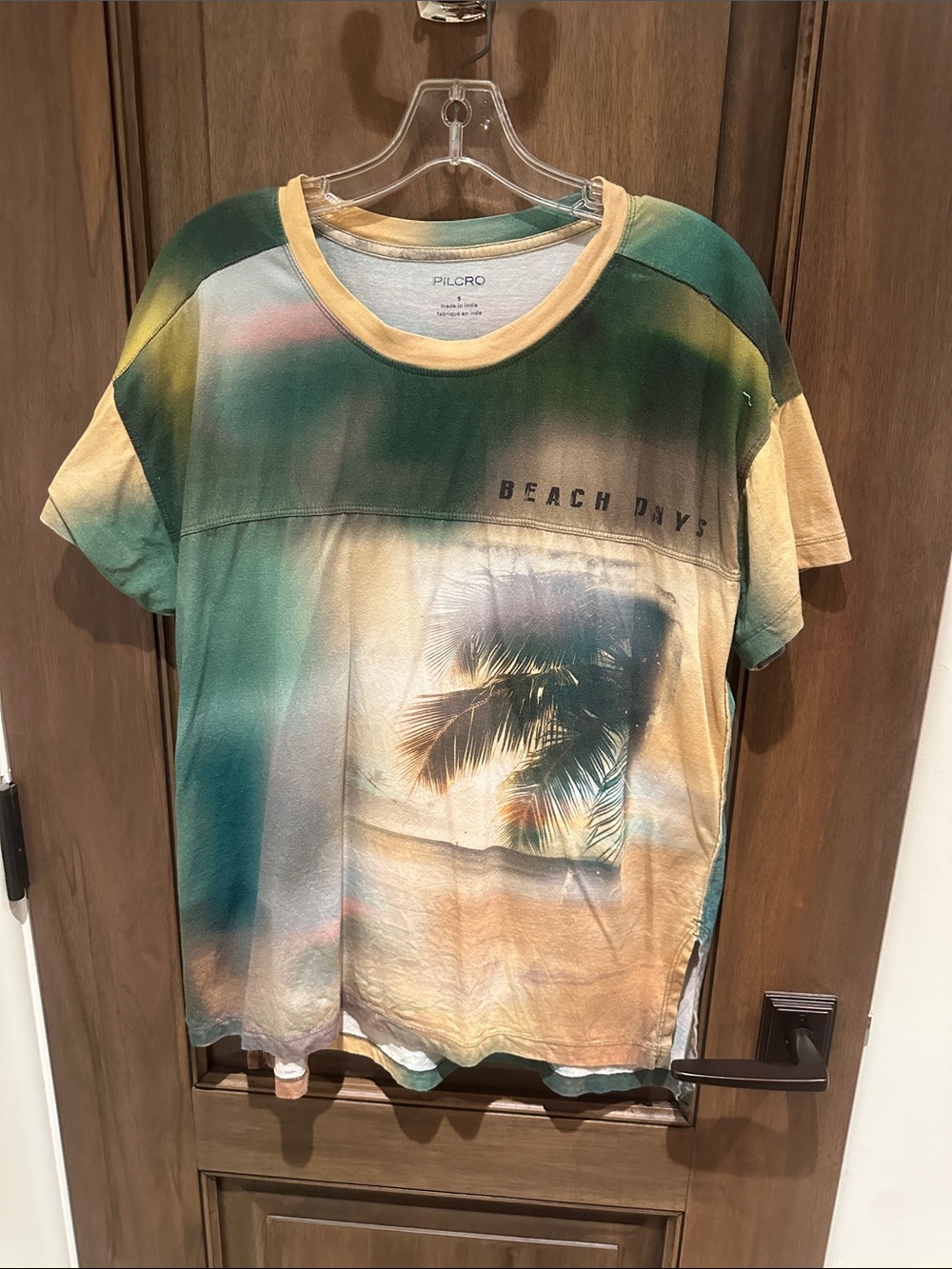 Pilcro Palm-Print Short Sleeve Tee in Green and Tan